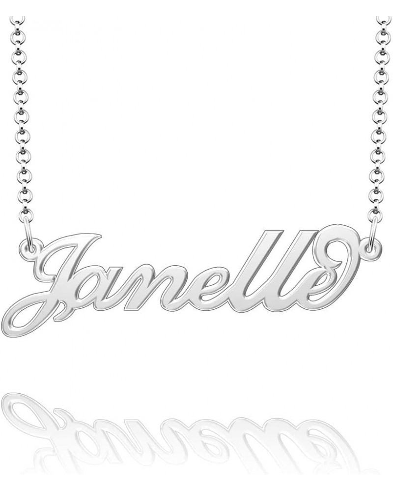 925 Sterling Silver Custom Name Necklace Personalized Script Initial Nameplate Necklace for Women Girls Necklace Janelle_Stai...