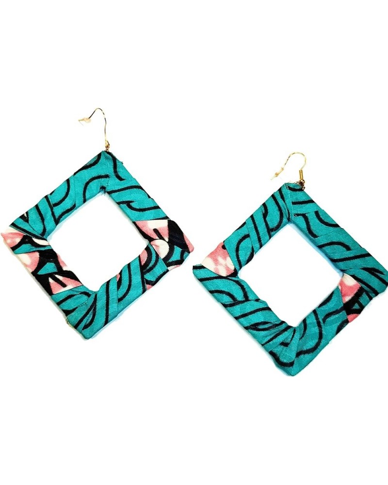 African Earrings for Women | Ethnic African Jewelry | Fabric Earrings for Women diamond_blue_pink $7.67 Earrings