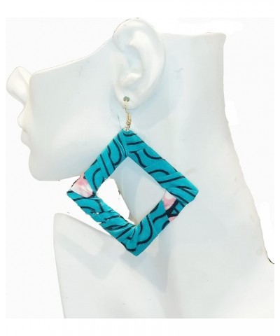 African Earrings for Women | Ethnic African Jewelry | Fabric Earrings for Women diamond_blue_pink $7.67 Earrings