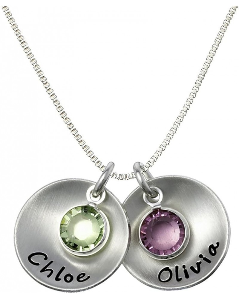 Take Two Round- Personzlied Sterling Silver Necklace. Customize Two 0.625 Inch Round Discs Names and Swarovski Birthstones. M...