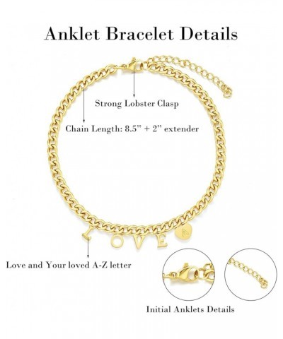 Ankle Bracelets for Women Teen Girl Gifts 18K Gold Plated Anklets for Women Waterproof Dainty Love Initial Anklet Link Summer...