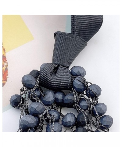 FIRSTMET Handmade Ribbon Bow Glass Beaded Collar Necklace for Women Scrub dark navy $6.66 Necklaces