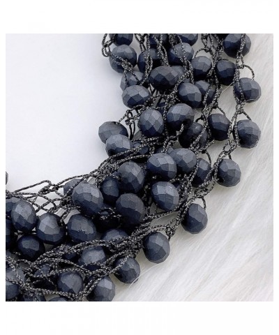 FIRSTMET Handmade Ribbon Bow Glass Beaded Collar Necklace for Women Scrub dark navy $6.66 Necklaces