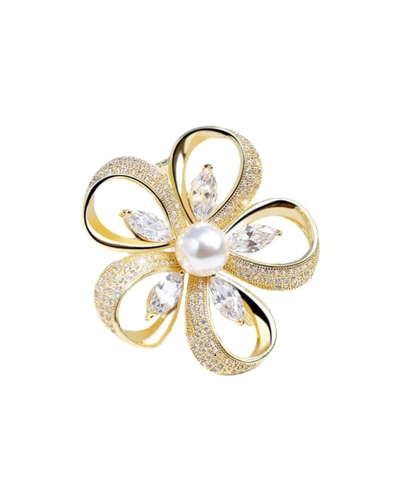 Delicate Pearl Rhinestone Crystal Flower Brooch Pin for Women Girls Dress Hat Decoration Prom Weddding Jewelry Style 2: Gold ...