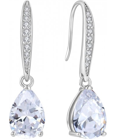 Dangle Drop Earrings Sterling Silver Solitaire Hook Earrings Teardrop Birthstone Jewelry for Women 04-diamond-Apr $32.99 Earr...