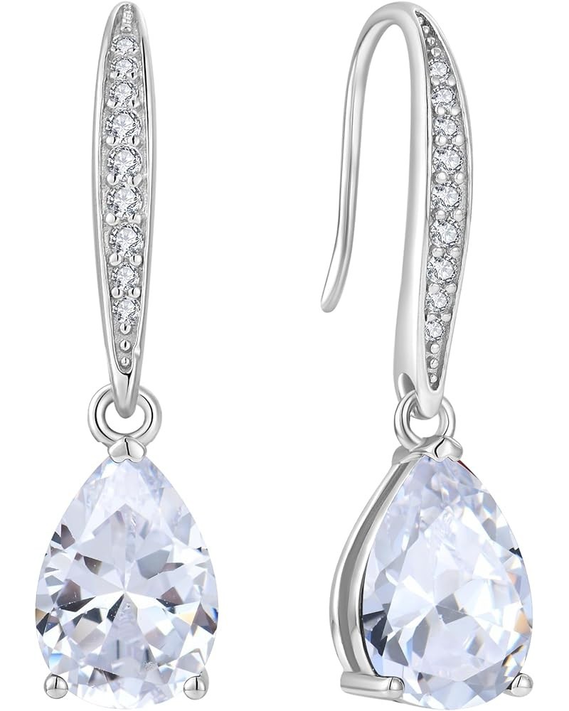 Dangle Drop Earrings Sterling Silver Solitaire Hook Earrings Teardrop Birthstone Jewelry for Women 04-diamond-Apr $32.99 Earr...