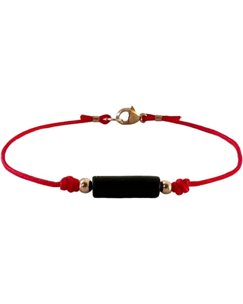 14k Solid Gold Black Tourmaline Bead Red String Bracelet - Powerful Protection Amulet, Kabbalah Talisman for Good Luck and Po...