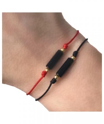 14k Solid Gold Black Tourmaline Bead Red String Bracelet - Powerful Protection Amulet, Kabbalah Talisman for Good Luck and Po...