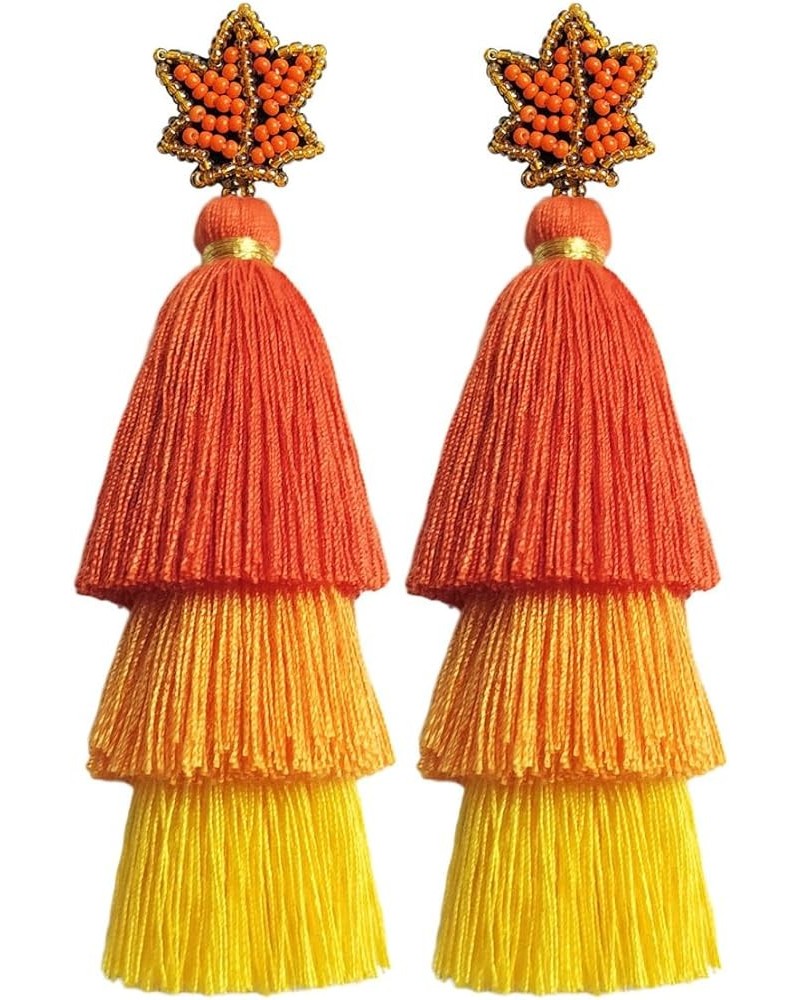 Tiered Tassel Earrings Bead Stud Layered Tassel Dangle Earrings for Women Girls Orange-Maple $8.99 Earrings