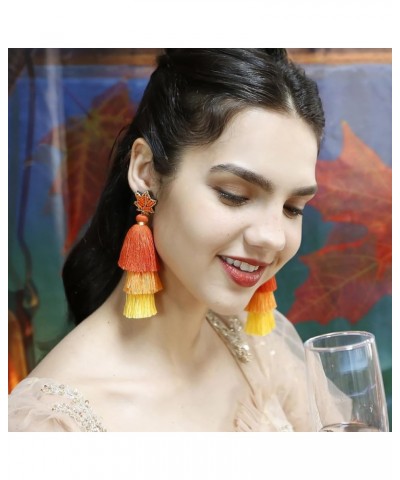 Tiered Tassel Earrings Bead Stud Layered Tassel Dangle Earrings for Women Girls Orange-Maple $8.99 Earrings