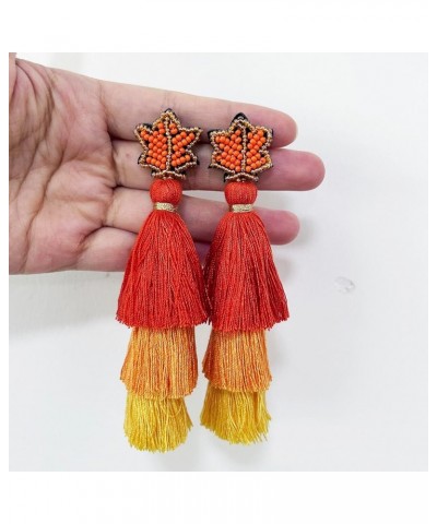 Tiered Tassel Earrings Bead Stud Layered Tassel Dangle Earrings for Women Girls Orange-Maple $8.99 Earrings