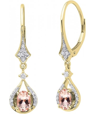 14K 6X4 MM Each Oval Gemstone & White Diamond Ladies Dangling Drop Earrings, Yellow Gold morganite $150.55 Earrings