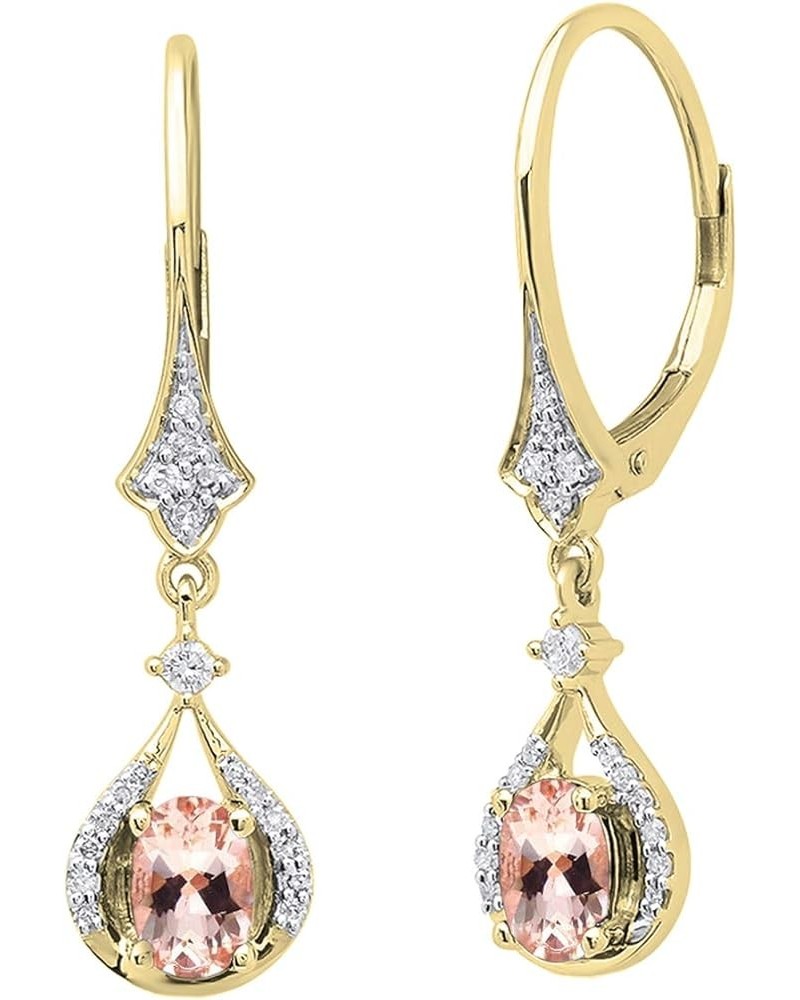 14K 6X4 MM Each Oval Gemstone & White Diamond Ladies Dangling Drop Earrings, Yellow Gold morganite $150.55 Earrings