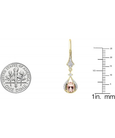 14K 6X4 MM Each Oval Gemstone & White Diamond Ladies Dangling Drop Earrings, Yellow Gold morganite $150.55 Earrings