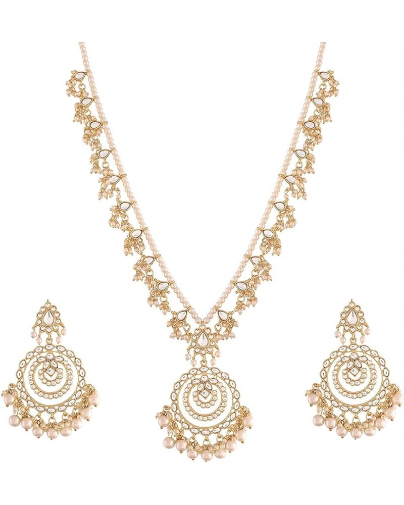 Wedding Party Kundan Pendant Necklace Earrings Traditional Ethnic Fashion Jewely Set For Women White-5 $17.44 Jewelry Sets