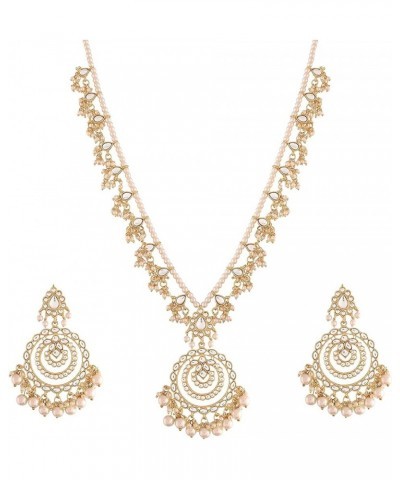 Wedding Party Kundan Pendant Necklace Earrings Traditional Ethnic Fashion Jewely Set For Women White-5 $17.44 Jewelry Sets