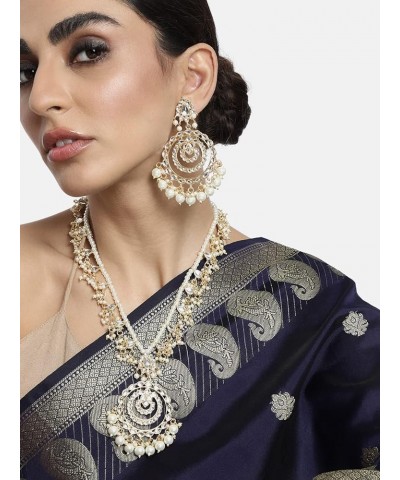 Wedding Party Kundan Pendant Necklace Earrings Traditional Ethnic Fashion Jewely Set For Women White-5 $17.44 Jewelry Sets