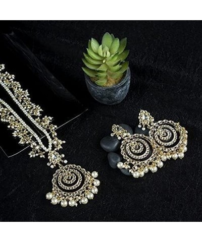 Wedding Party Kundan Pendant Necklace Earrings Traditional Ethnic Fashion Jewely Set For Women White-5 $17.44 Jewelry Sets