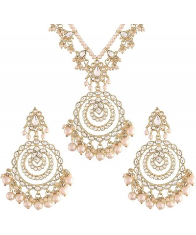 Wedding Party Kundan Pendant Necklace Earrings Traditional Ethnic Fashion Jewely Set For Women White-5 $17.44 Jewelry Sets