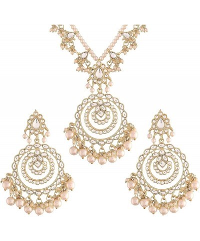 Wedding Party Kundan Pendant Necklace Earrings Traditional Ethnic Fashion Jewely Set For Women White-5 $17.44 Jewelry Sets