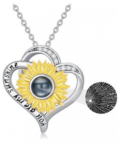 925 Sterling Silver I Love You 100 Languages Necklace I Love You Forever Infinity Heart Mom Sunflower Projection Pendant Neck...