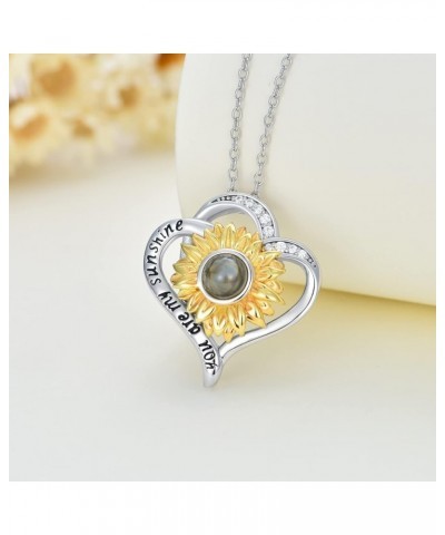 925 Sterling Silver I Love You 100 Languages Necklace I Love You Forever Infinity Heart Mom Sunflower Projection Pendant Neck...