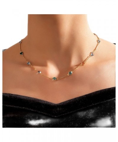 Bohemian Colorful Crystal Choker Necklace Carved Bar Satellite Collar Necklace Short Choker for Women and Girls $7.13 Necklaces