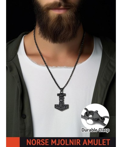 Viking Thor's Hammer Talisman Necklace for Men, Vintage Norse Mjolnir Amulet Pendant with Sturdy Wheat Chain, Stainless Steel...