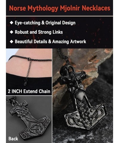 Viking Thor's Hammer Talisman Necklace for Men, Vintage Norse Mjolnir Amulet Pendant with Sturdy Wheat Chain, Stainless Steel...