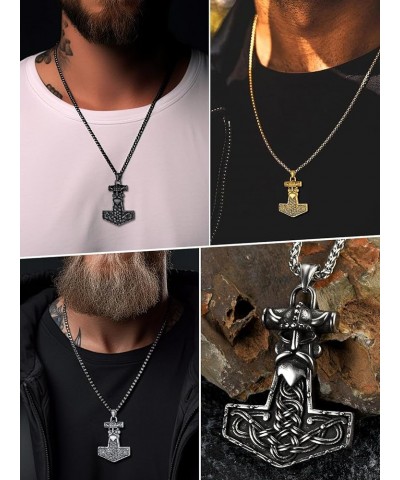 Viking Thor's Hammer Talisman Necklace for Men, Vintage Norse Mjolnir Amulet Pendant with Sturdy Wheat Chain, Stainless Steel...