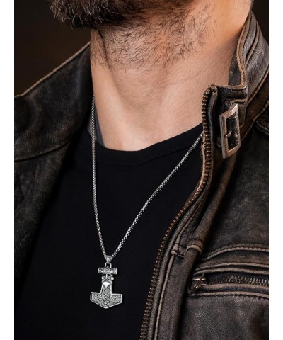 Viking Thor's Hammer Talisman Necklace for Men, Vintage Norse Mjolnir Amulet Pendant with Sturdy Wheat Chain, Stainless Steel...