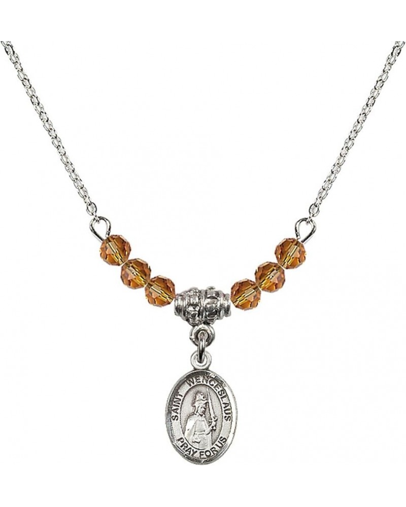 November Birth Month Bead Necklace with Catholic Patron Saint Petite Charm, 18 Inch Saint Wenceslaus $32.44 Necklaces