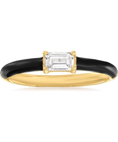 Italian .30 Carat CZ and Black Enamel Ring in 18kt Gold Over Sterling $27.54 Rings