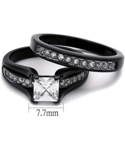 His and Her 3 Piece Black Stainless Steel and Titanium Wedding Engagement Ring Band Set Size Women's 05 Men's 06 $21.03 Sets