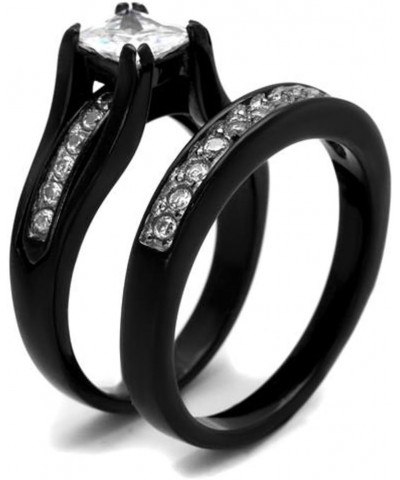 His and Her 3 Piece Black Stainless Steel and Titanium Wedding Engagement Ring Band Set Size Women's 05 Men's 06 $21.03 Sets