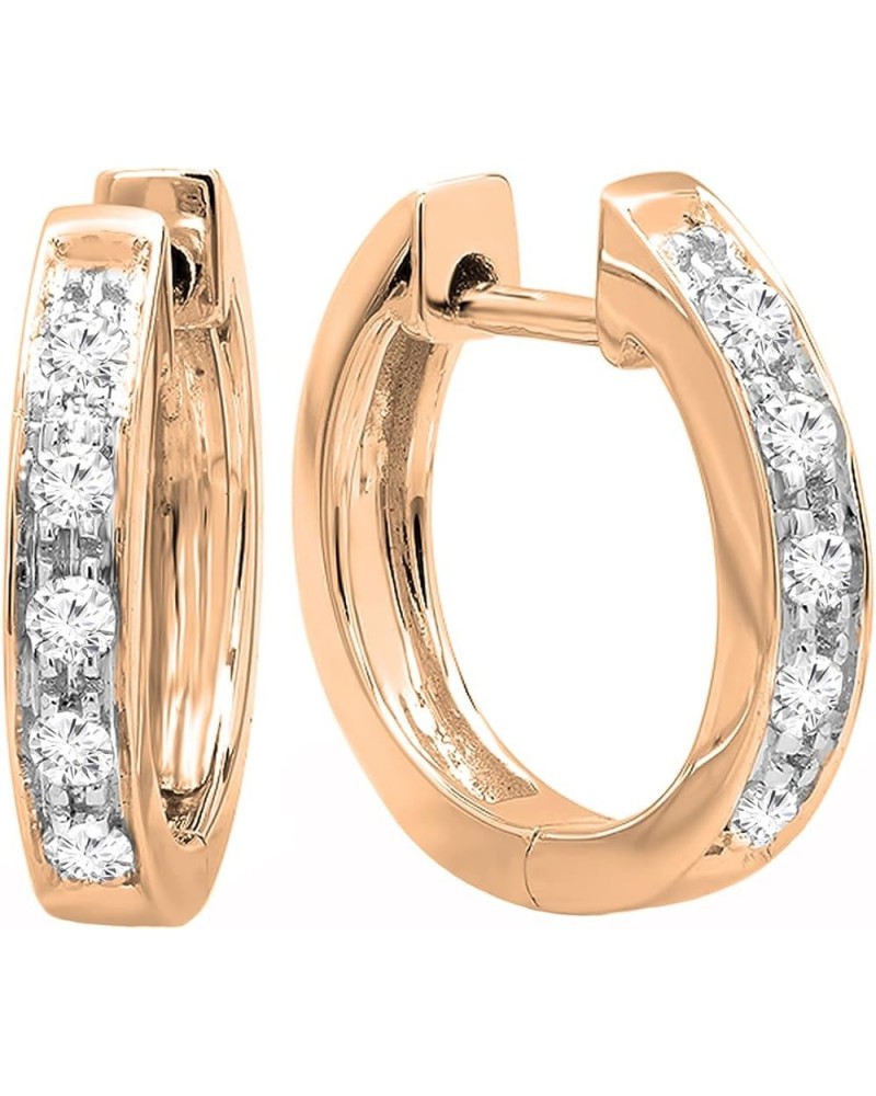 0.12 Carat (ctw) Round White Diamond Hinged Post Huggie Hoop Earrings for Women in 14K Gold Rose Gold $138.26 Earrings