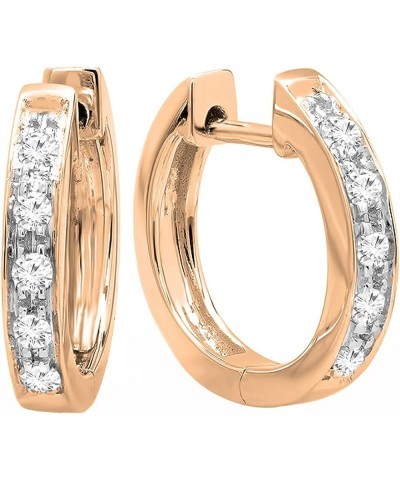 0.12 Carat (ctw) Round White Diamond Hinged Post Huggie Hoop Earrings for Women in 14K Gold Rose Gold $138.26 Earrings