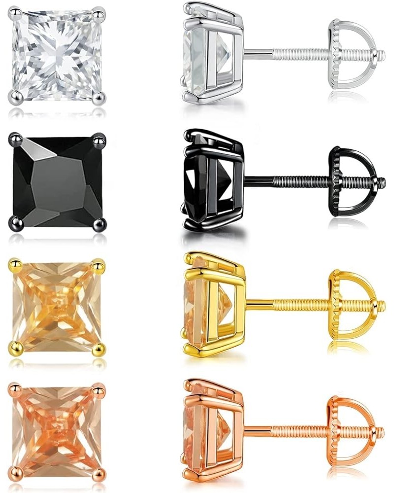 Pack of Screw Back Earrings Rainbow Cubic Zirconia for Women Men Hypoallergenic Square CZ 6mm-4 $12.53 Body Jewelry