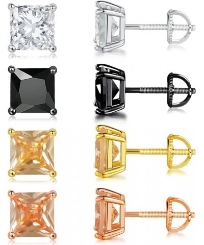 Pack of Screw Back Earrings Rainbow Cubic Zirconia for Women Men Hypoallergenic Square CZ 6mm-4 $12.53 Body Jewelry