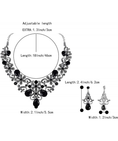 Women's Costume Elegant Crystal Flower Scroll Teardrop Statement Necklace Dangle Earrings Set Black Silver-Tone $12.74 Jewelr...