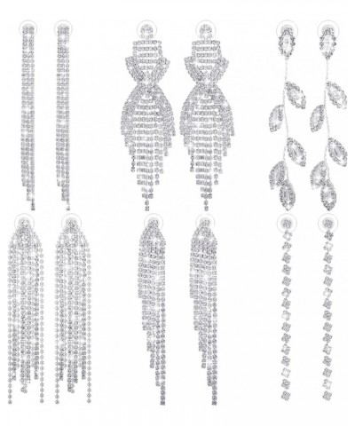 6 Pairs Women Wedding Long Chandelier Tassel Dangle Earrings for Bride Bridesmaid Lightweight Rhinestone Shine Drop Dangle Ea...