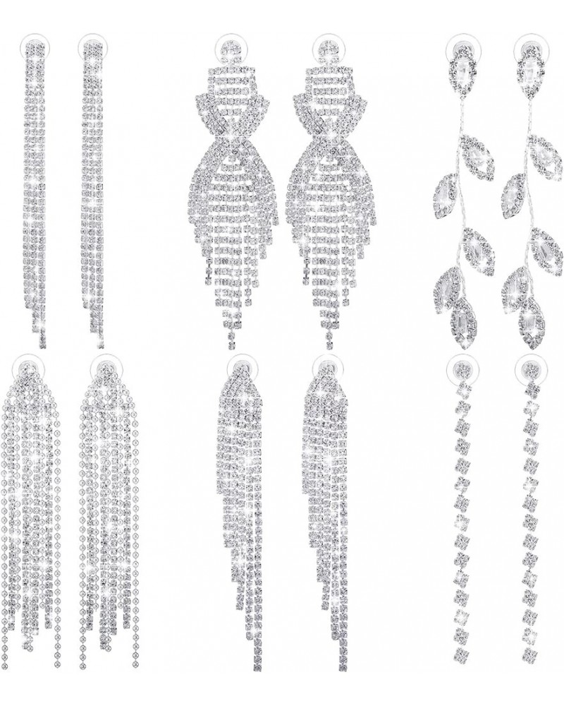 6 Pairs Women Wedding Long Chandelier Tassel Dangle Earrings for Bride Bridesmaid Lightweight Rhinestone Shine Drop Dangle Ea...