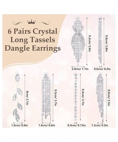 6 Pairs Women Wedding Long Chandelier Tassel Dangle Earrings for Bride Bridesmaid Lightweight Rhinestone Shine Drop Dangle Ea...