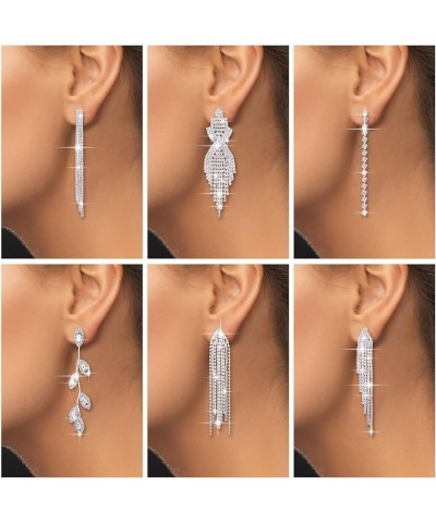 6 Pairs Women Wedding Long Chandelier Tassel Dangle Earrings for Bride Bridesmaid Lightweight Rhinestone Shine Drop Dangle Ea...