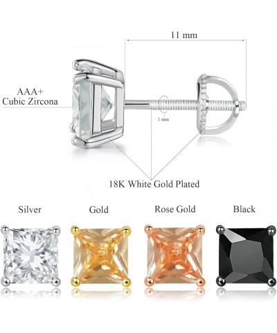 Pack of Screw Back Earrings Rainbow Cubic Zirconia for Women Men Hypoallergenic Square CZ 6mm-4 $12.53 Body Jewelry