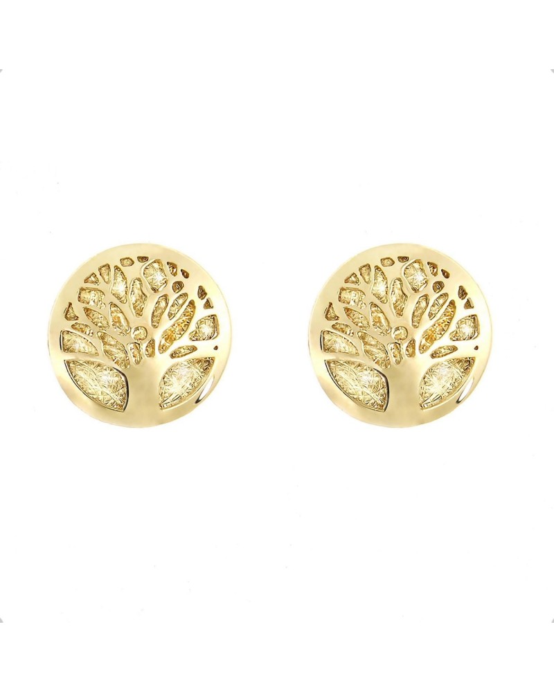 Lucchetta - 14 karat Yellow Gold Tree of Life Studs, 14k Solid Gold Stud Earrings for Women and Girls, Italian Excellence Fin...