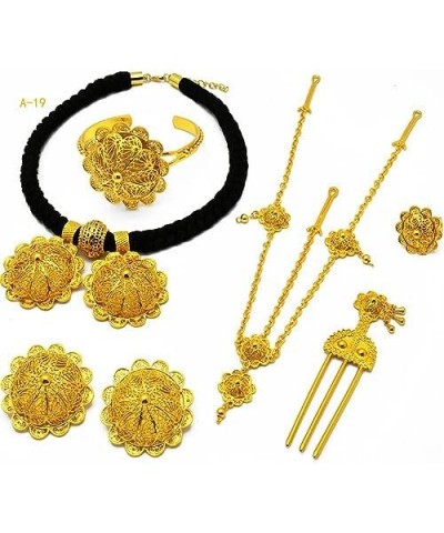 24K Gold Plated Ethiopian Jewelry Sets for women Wedding Party Bridesmaid Habesha Necklace Ring Hairpin Bracelet Earrings 6pc...