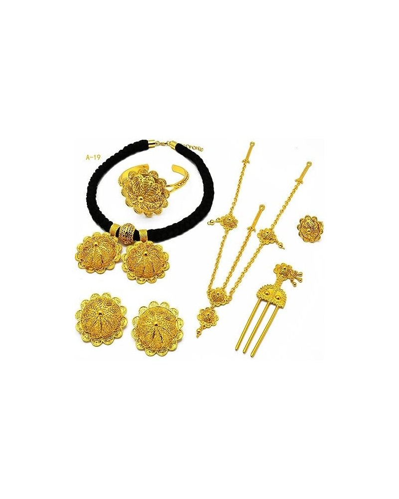 24K Gold Plated Ethiopian Jewelry Sets for women Wedding Party Bridesmaid Habesha Necklace Ring Hairpin Bracelet Earrings 6pc...