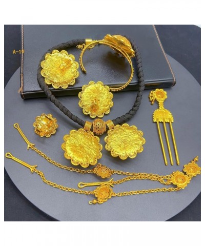 24K Gold Plated Ethiopian Jewelry Sets for women Wedding Party Bridesmaid Habesha Necklace Ring Hairpin Bracelet Earrings 6pc...