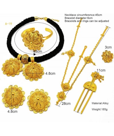 24K Gold Plated Ethiopian Jewelry Sets for women Wedding Party Bridesmaid Habesha Necklace Ring Hairpin Bracelet Earrings 6pc...